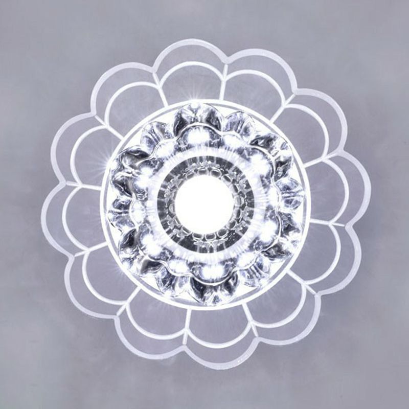 Plafonnier LED en forme de fleur de style moderne, luminaire de plafond en cristal pour couloir, transparent