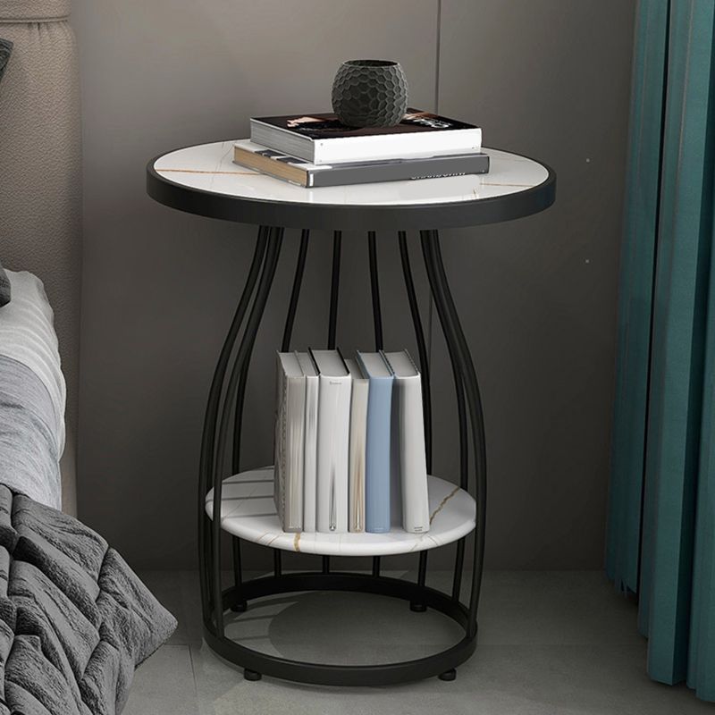 Modern Frame Side Table Slate Round Sofa End Table with Storage