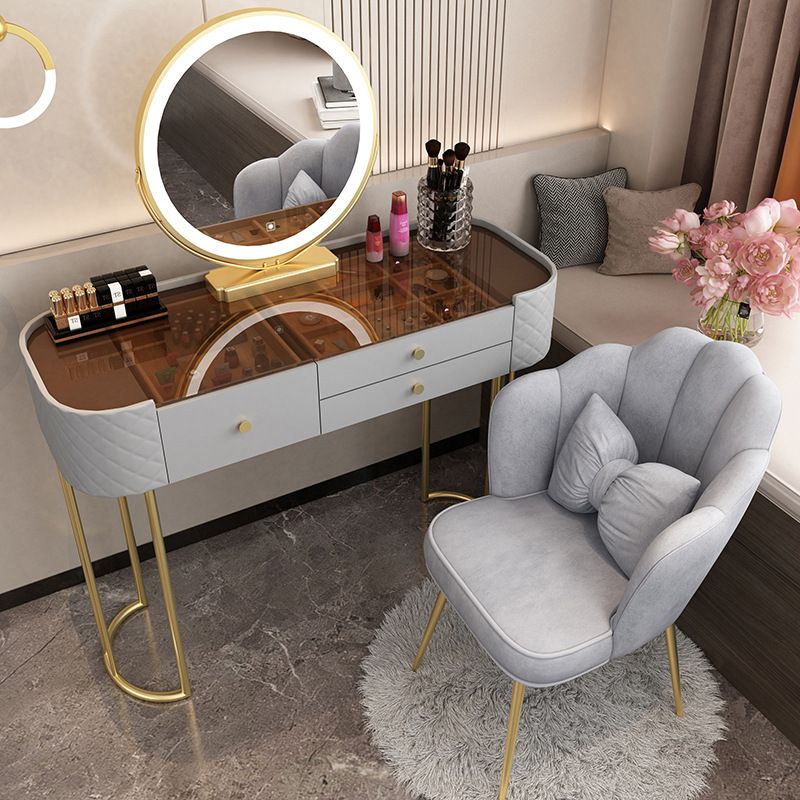 15.74" Wide Vanity Desk with 3 Storage Drawers Glam Glass Dresser, Whit