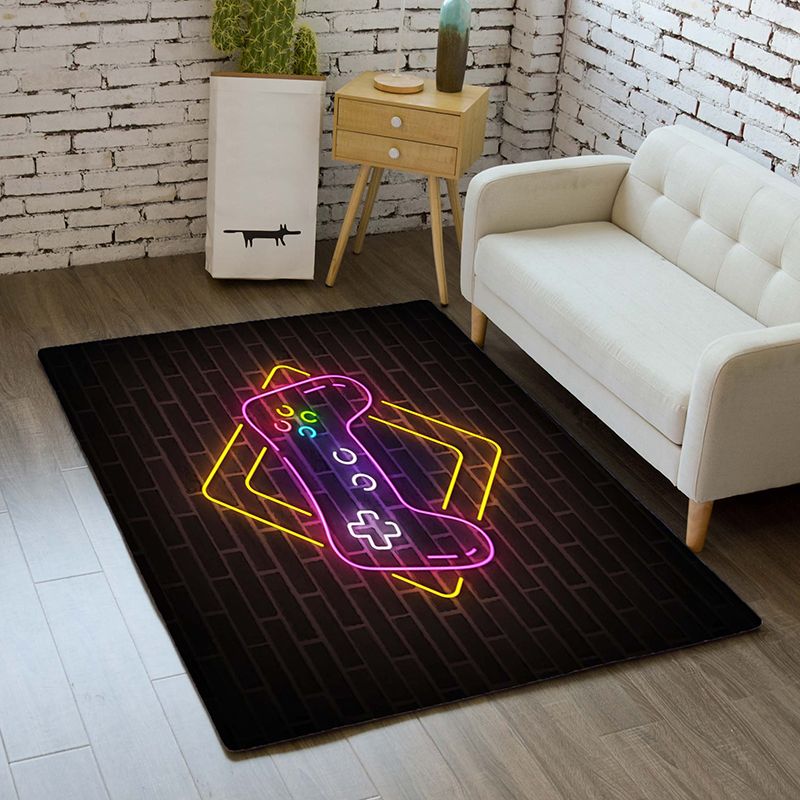 Black Tone Modern Area Carpet Polyester 3D Game Machine Print Indoor Rug Easy Care Carpet for Living Room