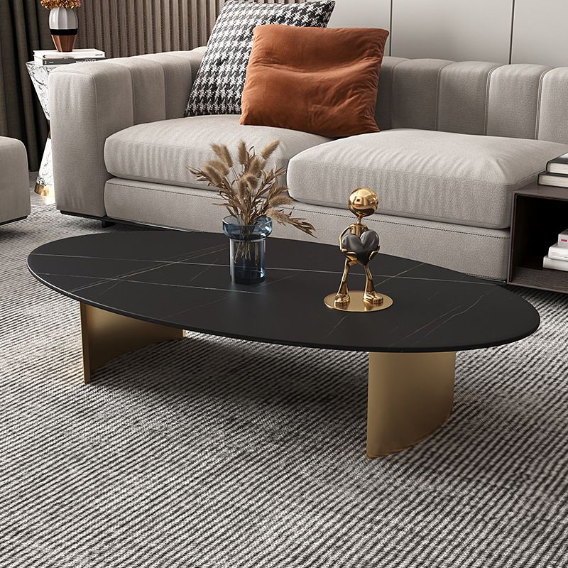Modern Style Oval Coffee Table with Metal Steel/black/gold Base