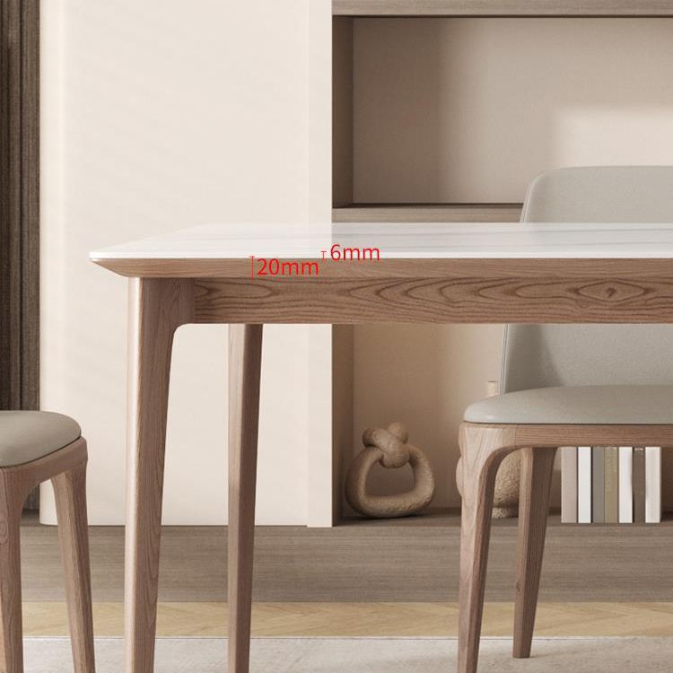 Mid-Century Dining Table for Home White Stone Table with Wooden Legs