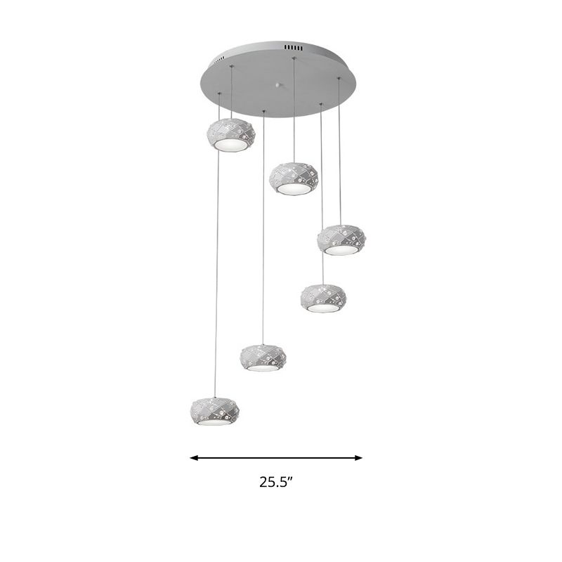 Kit de luz colgante de tambor iluminación de suspensión blanca de metal moderno en luz blanca/cálida con cordones ajustables