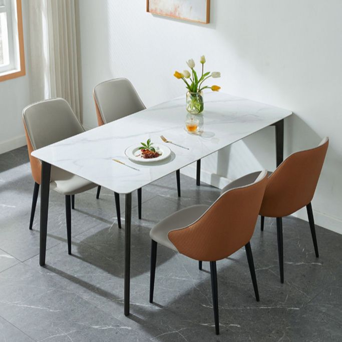 Contemporary Rectangular Stone Dining Table with 4 Steel Fool