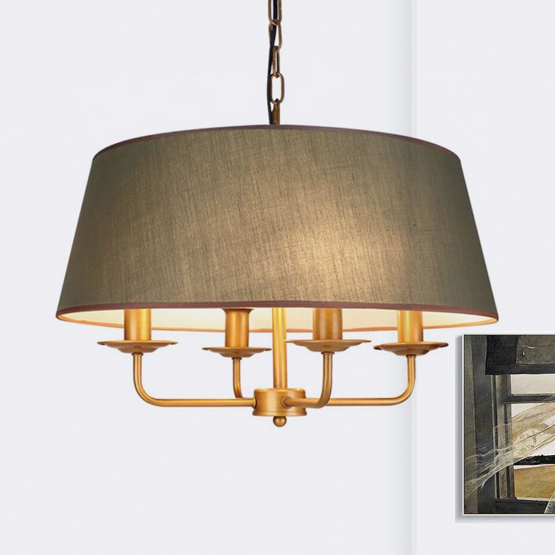 4 Lights Living Room Hanging Chandelier Contemporary Green/White Pendant Light Fixture with Drum Fabric Shade