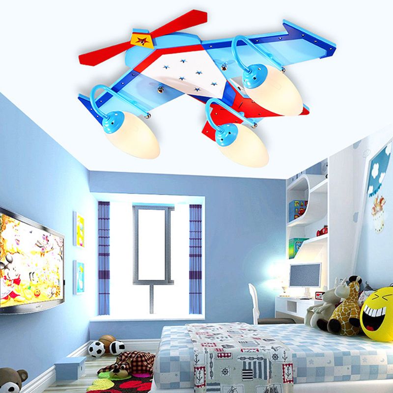 Hölzerne Ebene bündig Deckenleuchte Kinder Blau Unterputz Halterung mit Oval Creme Glas Schatten