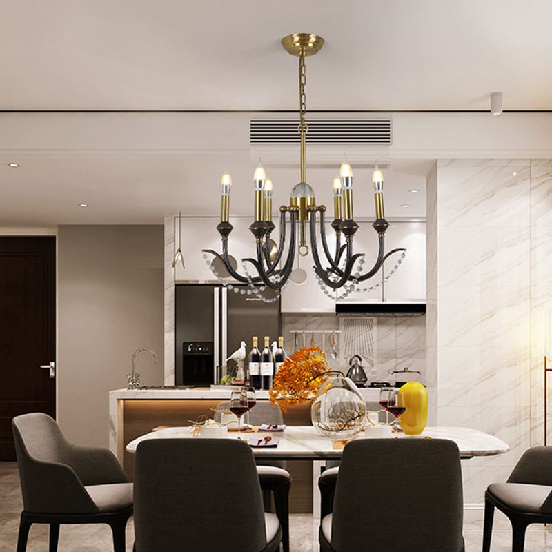 Iluminación de suspensión de bombilla abierta de metal tradicional 6/8 luces de acabado dorado lámpara colgante con cristal de cristal transparente