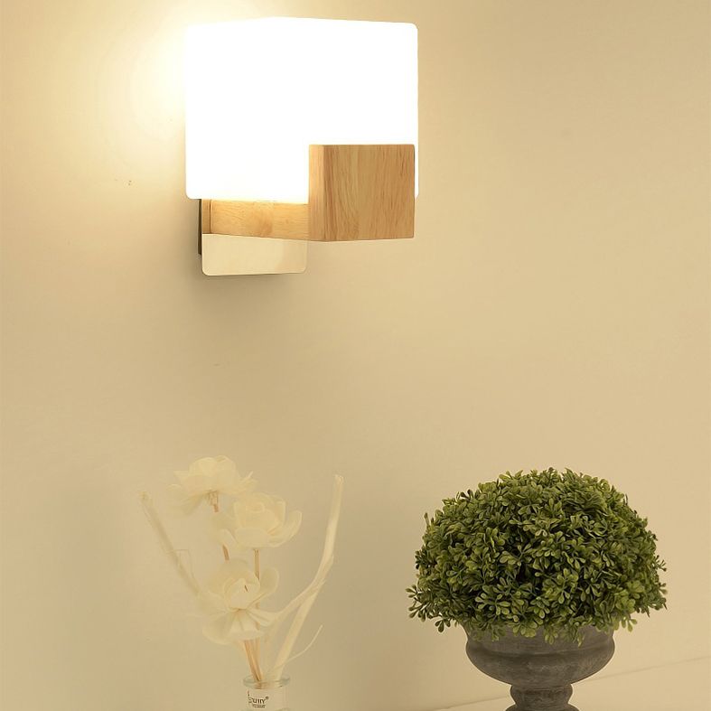 Wood Geometric Wall Sconce Lighting Simplicity-Style Wall Lighting Fixture in Beige