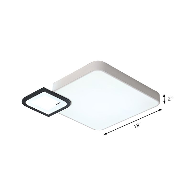 Lampe carrée encastrée moderne en métal blanc/blanc et noir, plafonnier LED pour salon en blanc chaud/blanc, 18"/21,5" de large
