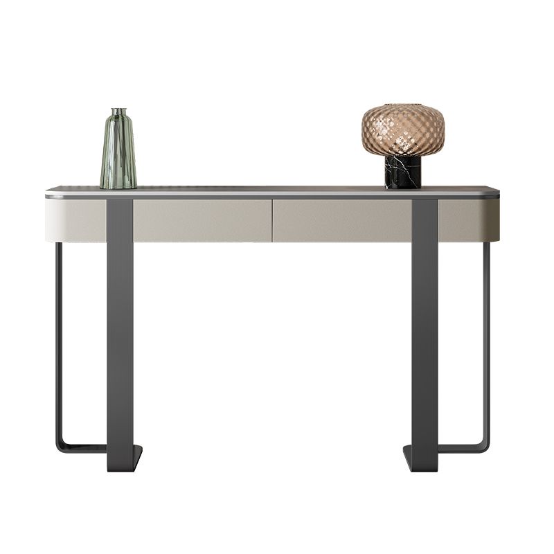 Glam Console Accent Table Antique Finish Half Moon Sofa Table in Stone