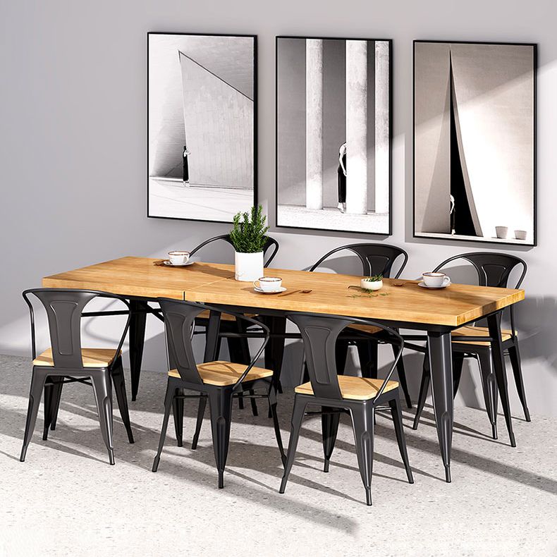 Industrial Style Solid Wood Dining Set with Fixed Table and 4 Legs Base for Home Use