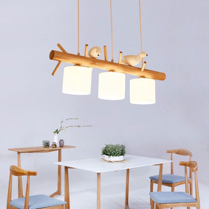 Luces colgantes contemporáneos luces de la isla de cilindro vidrio blanco para la isla de cocina