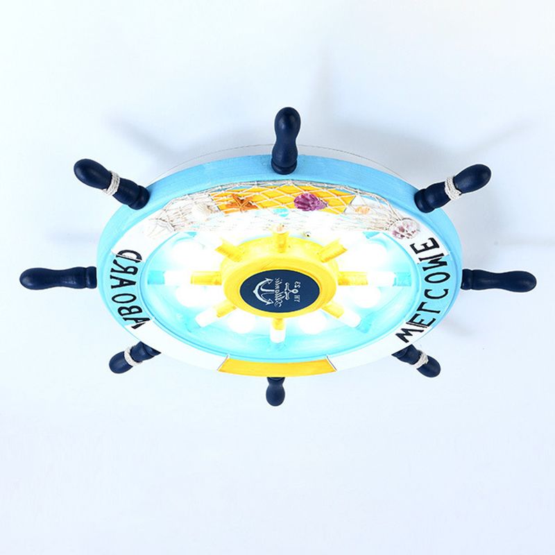 Mediterranean Flushmount Light Creative Cartoon Boat Rudder Personality Boy and Girl Bedroom Study Resin Energy-saving Lamps