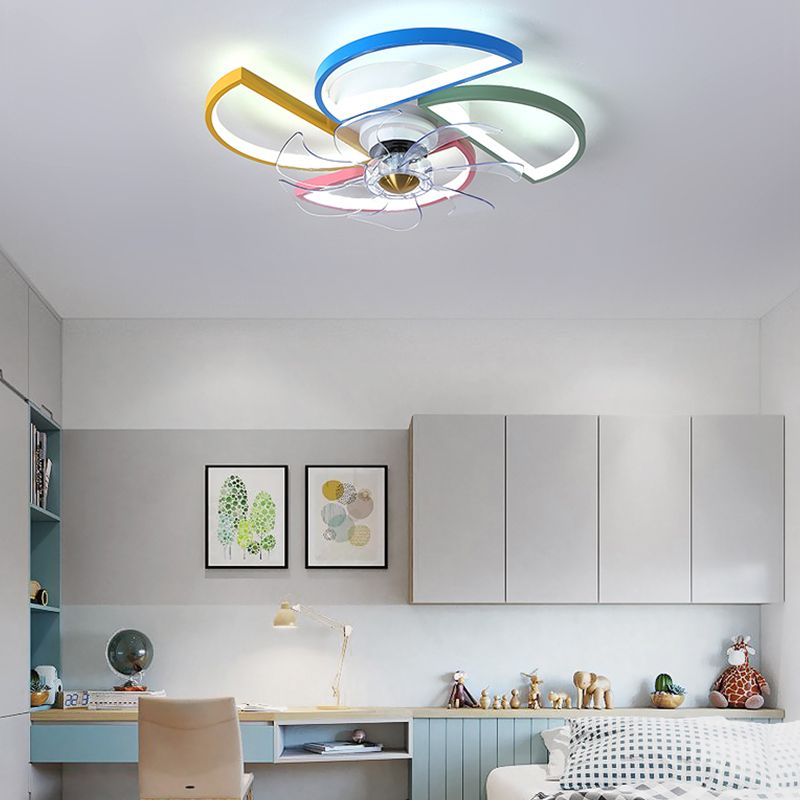 Modern Metal Ceiling Fan Lamp Cartoon LED Flush Mount Ceiling Light for Children's Room