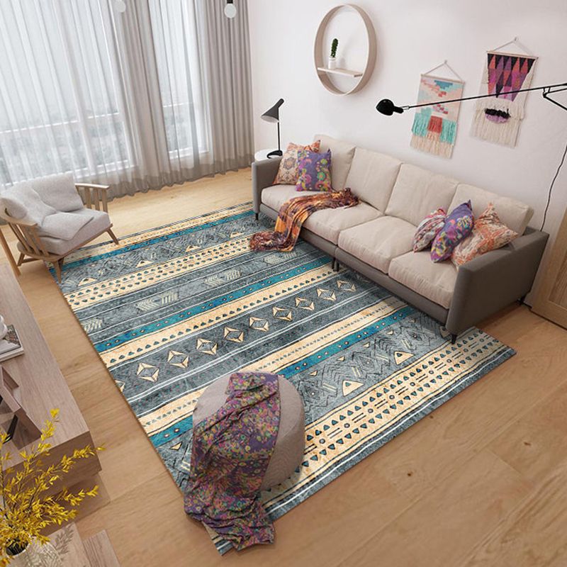 Multicolor Antique Area Carpet Polyester Stripe Printing Indoor Rug Easy Care Carpet for Living Room