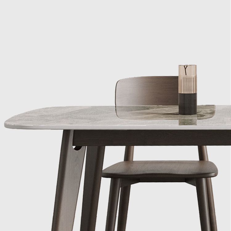 Rectangular Dining Table Modern Stone Tabletop with Solid Wood Legs