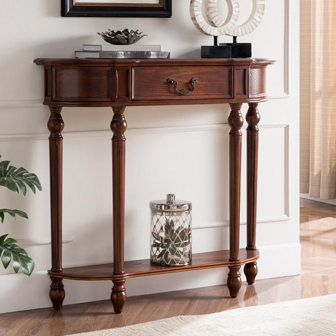 Victorian Rubber Wood End Table Free Form Sofa Console Table for Hall