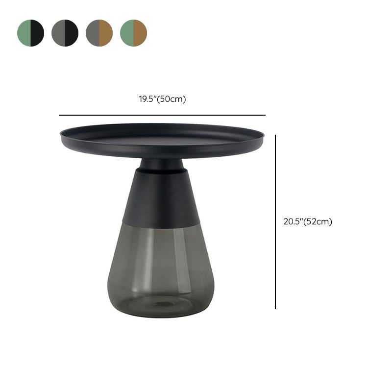 Round Metal Tray Top Coffee Table Glass Pedestal Cocktail Table