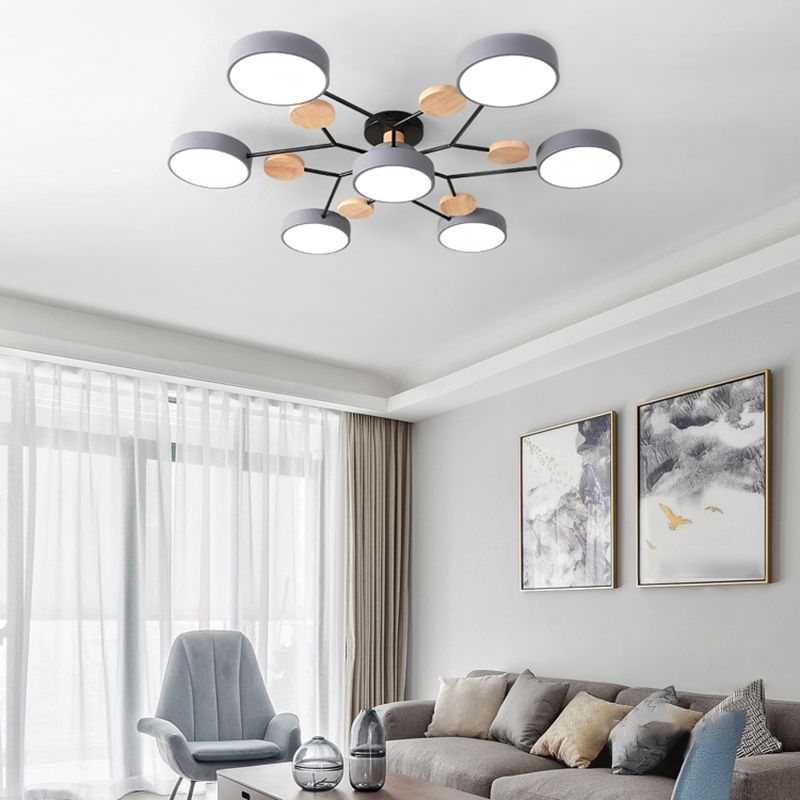 4-Heads Round Semi Flush Mount Light Modern Style Metal Led Flush Light