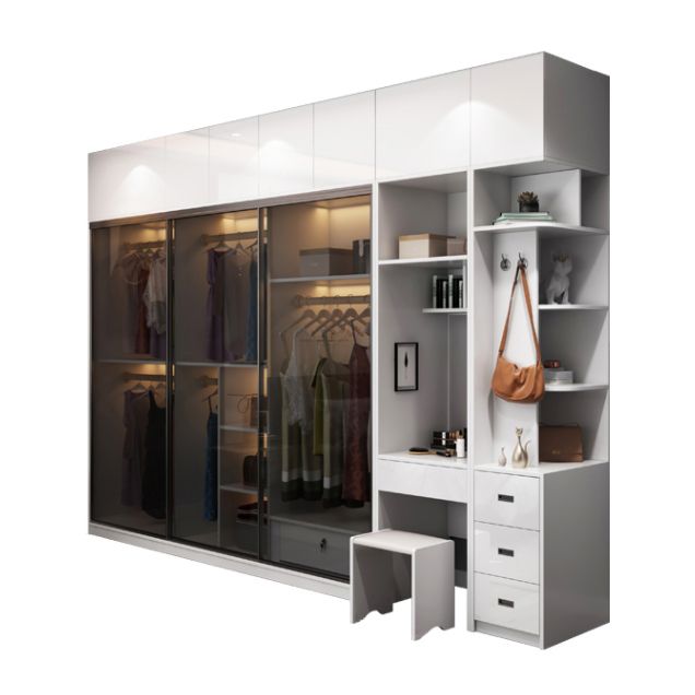 Wood and Glass Wardrobe Armoire Contemporary Sliding Wardrobe Closet