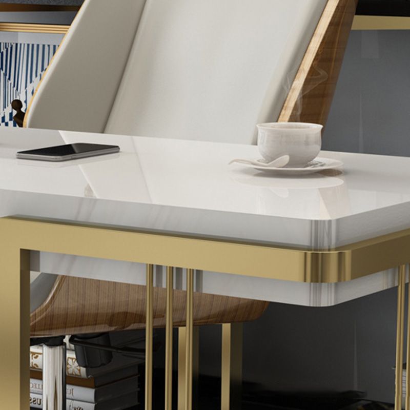 Marble Rectangular Office Desk Modern H-Shape Writing Desk for Home