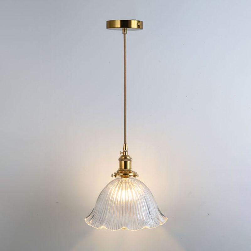 Gold Shaded Suspension Lighting Retro Style Glass 1 Head Restaurant Pendant Ceiling Light