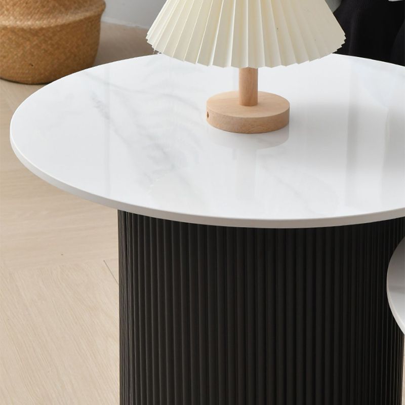 Slate Round Coffee Table Pedestal Cocktail Table Set in White