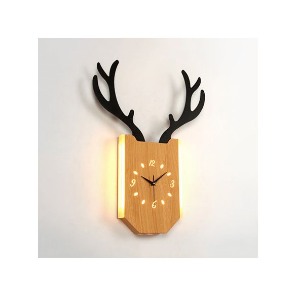SCONCE LICHT LICHT VAN HOUTKLOCK SCORMER met verweerders HALLWAY FOYER Rustieke dieren LED Wandlamp