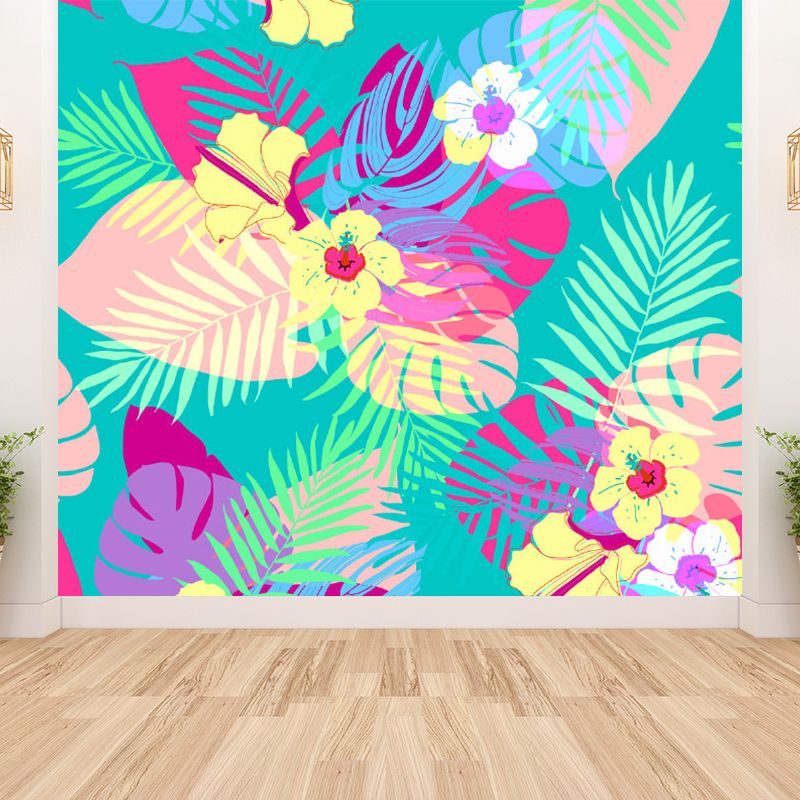 Yellow Flower Print Mural Wallpaper Florentine Tropical Stain-Proofing Wall Covering