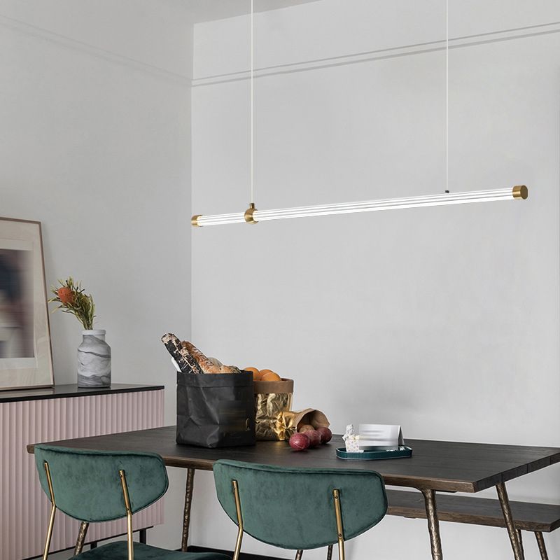 Linear LED Hanging Lamp Minimalism Island Light Fixture with Acrylic Shade for Dining Room