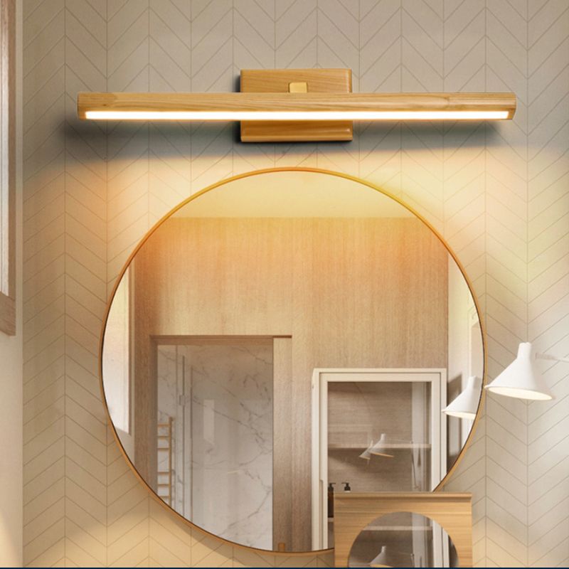 Wood Linear Wall Sconce Modern 1 Light Mirror Wall Mount Light Fixture