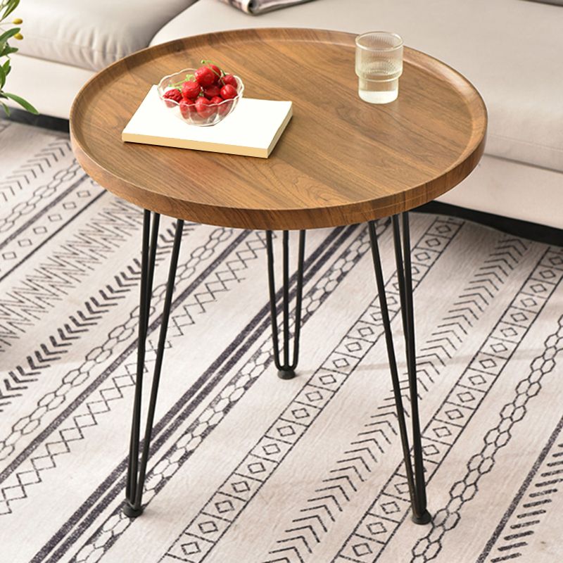 Contemporary 3 Legs End Table Round Wood Side Table in Brown
