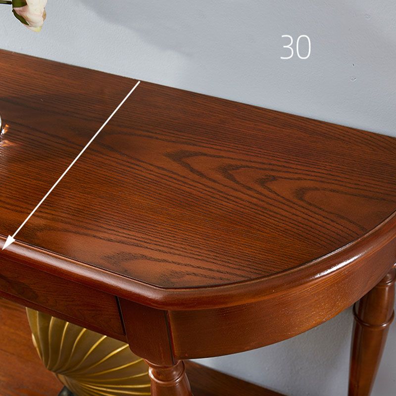 Rubbered Wood Half Moon Console Table Mid-Century Modern Accent Table for Hall