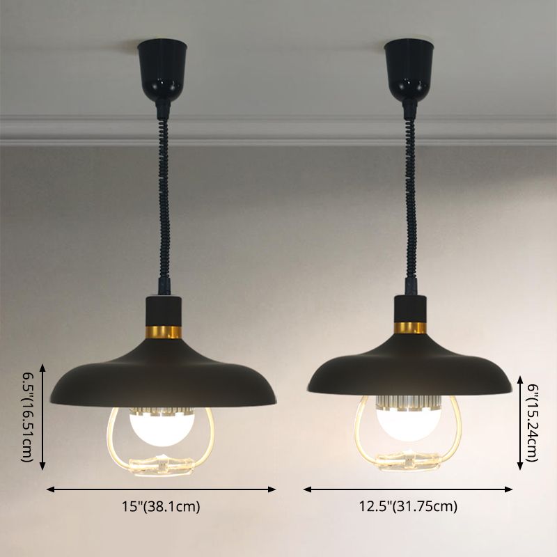 1-Light Round Commercial Pendant Lighting Industrial Metal Hanging Lamp with Pull Down Handle