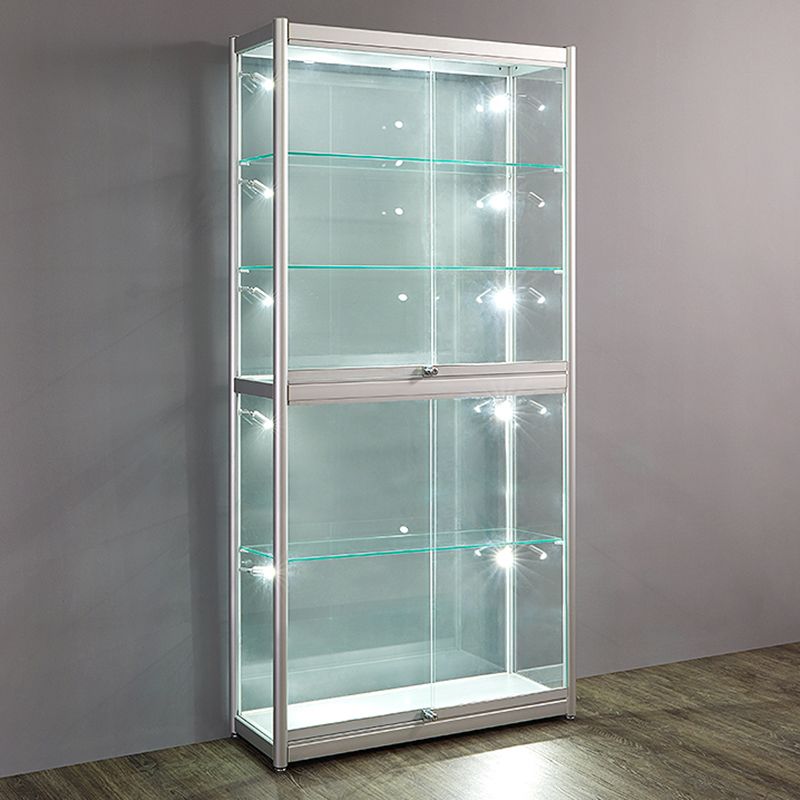 Modern Metal Curio Cabinet Locking Display Stand with Sliding Glass Doors