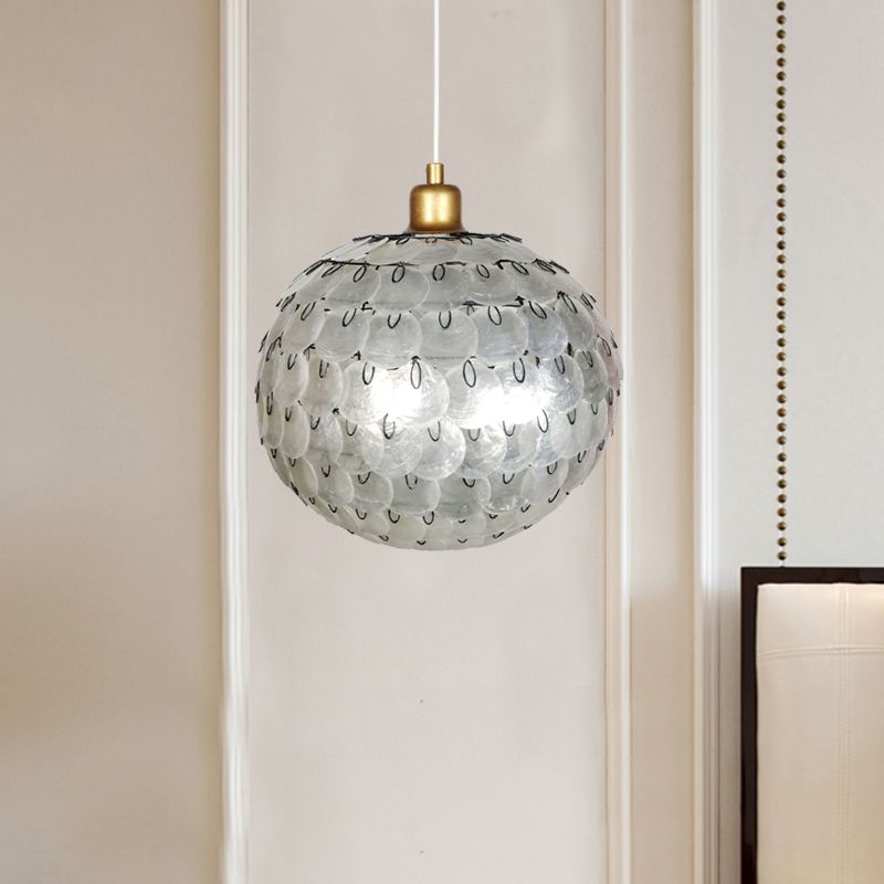 Modernisme 1 lumière suspendue suspendue sphère argent pendant plafond lampe avec une teinte de coquille