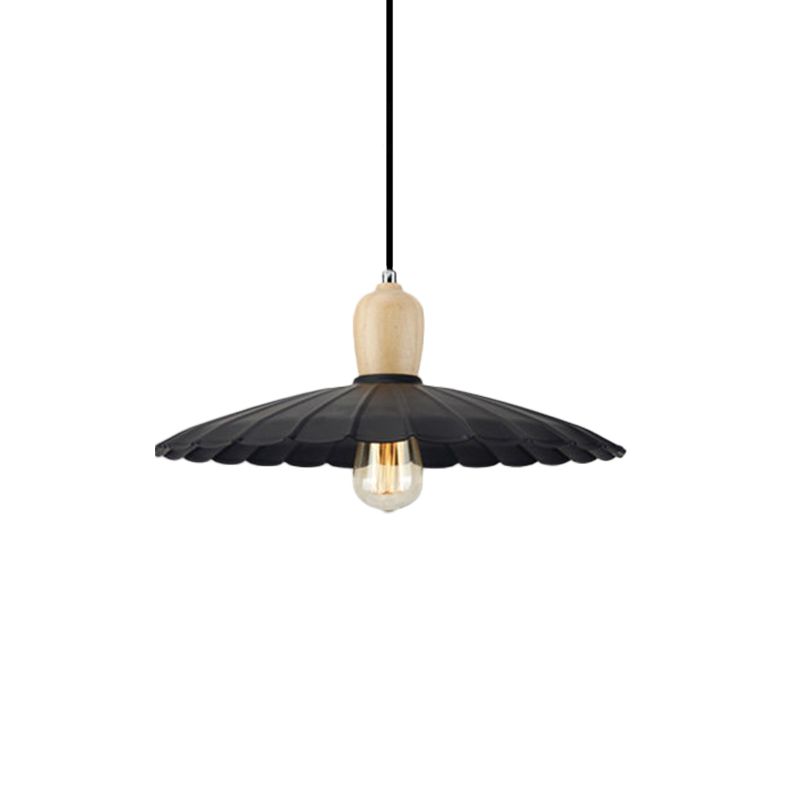 1 Light Scalloped Edge Hanging Lamp Vintage Stylish Black/White/Black Outer and White Inner Metal Pendant Light for Dining Table, 9"/14"/16" Diameter