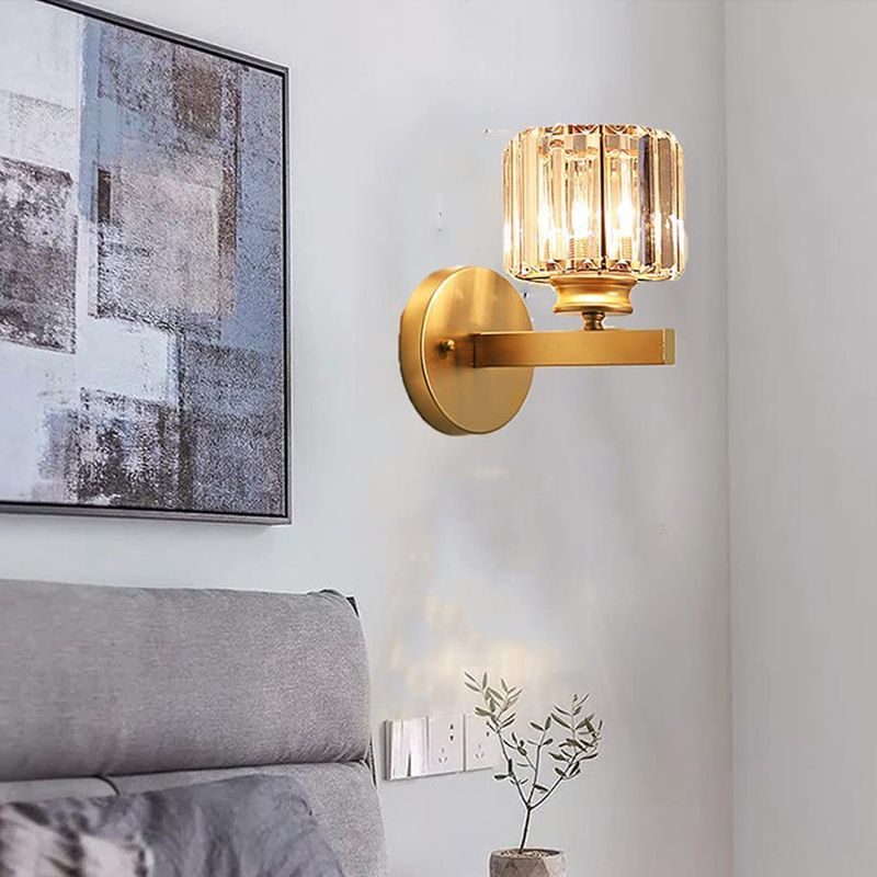 Cylinder Shape Wall Lamp Modern Style Crystal 1 Light Wall Light in Clear