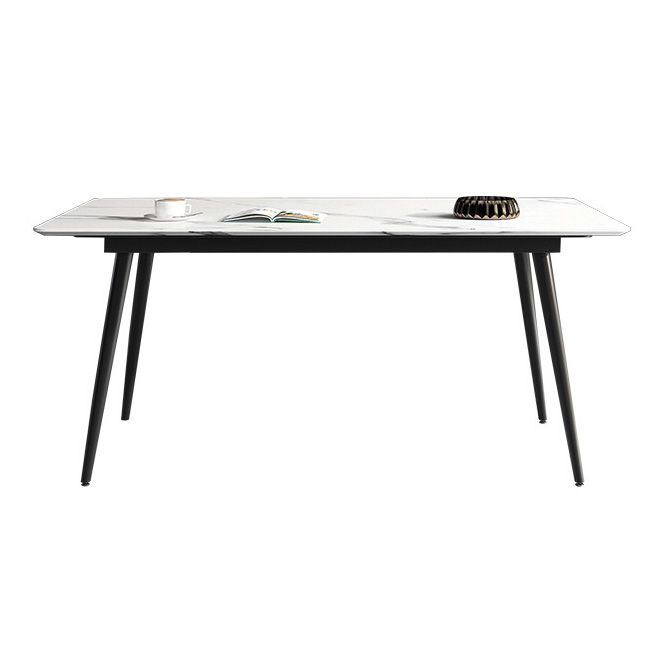 Rectangle Industrial Dining Room Table Sintered Stone Table with 4 Black Legs