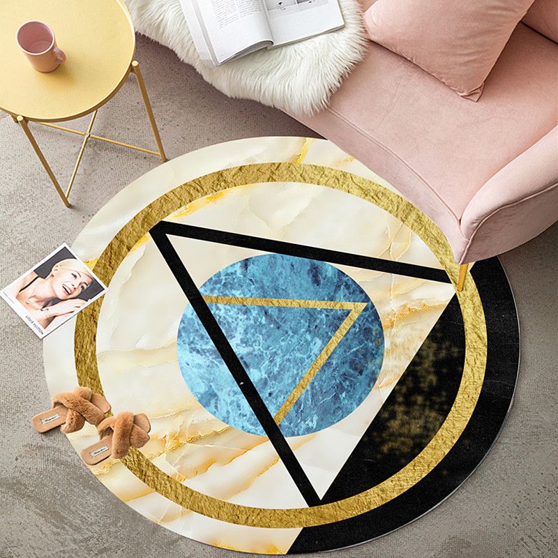 Modern Living Room Area Rug Round Contrast Panel Carpet Polyester Area Rug with Non-Slip Backing