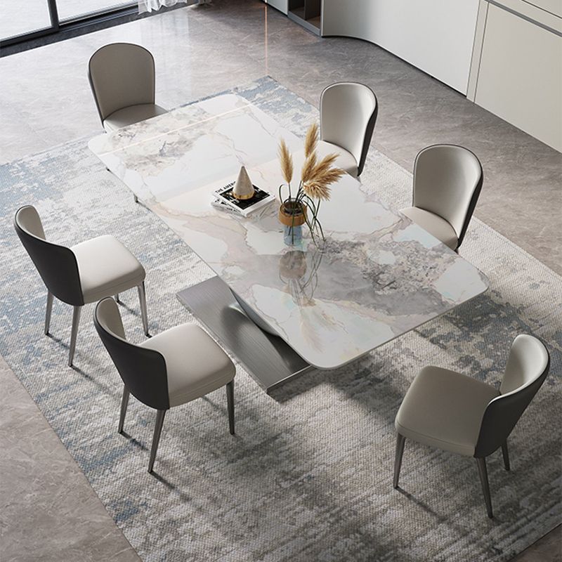 Contemporary Style 1/4/5/7/8 Pieces Dining Chairs Set Rectangle Stone Furniture in White