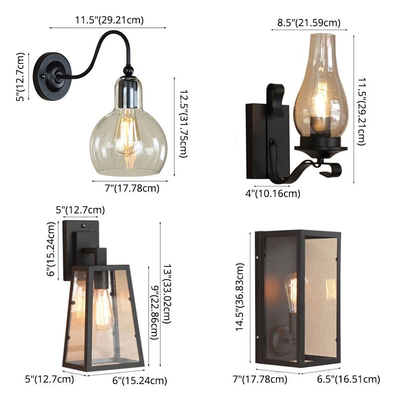 Lámpara de apliques de pared de 1 luces de vidrio de jarra de jarra industrial en negro