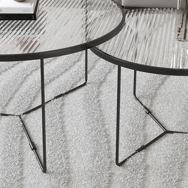 Modern Style Round Toughened Glass Table with Metal Cross Legs Coffee Table