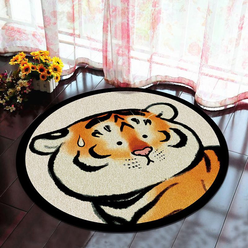 Brown Modern Rug Polyester Tiger Indoor Rug Washable Rug for Home Decor