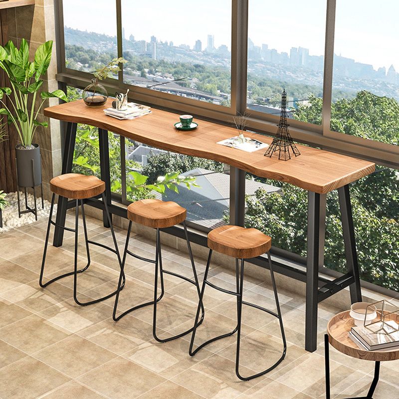 Rectangle Wood Bar Table Trestle Base Dining Table for Kitchen Living Room