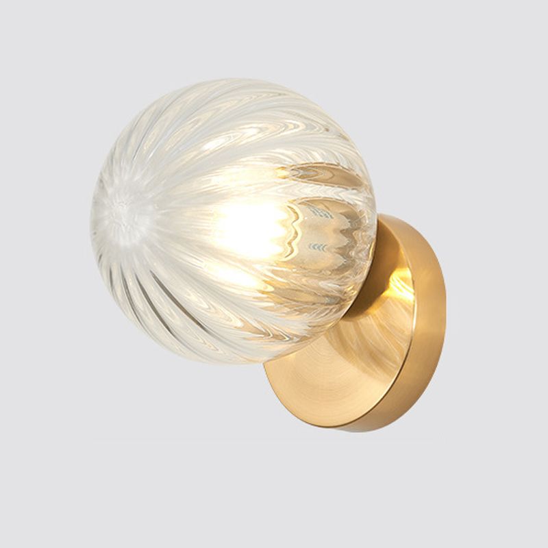 Globe Shade 1 - Light Wall Lighting Fixture in Black / Gold Iron & Glass Wall Fixture