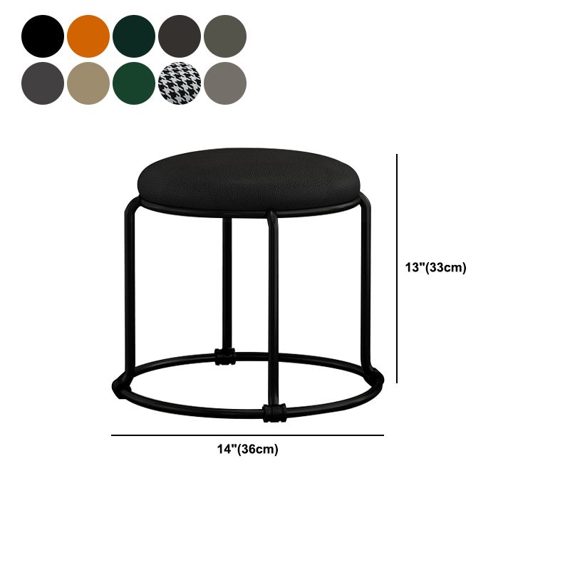 Contemporary Ottoman Fabric Upholstered Metal Frame Solid Color Round Ottoman