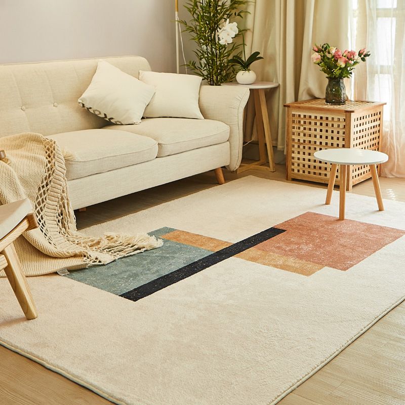 Beige Modern Rug Polyester Color Block Rug Washable Rug for Living Room