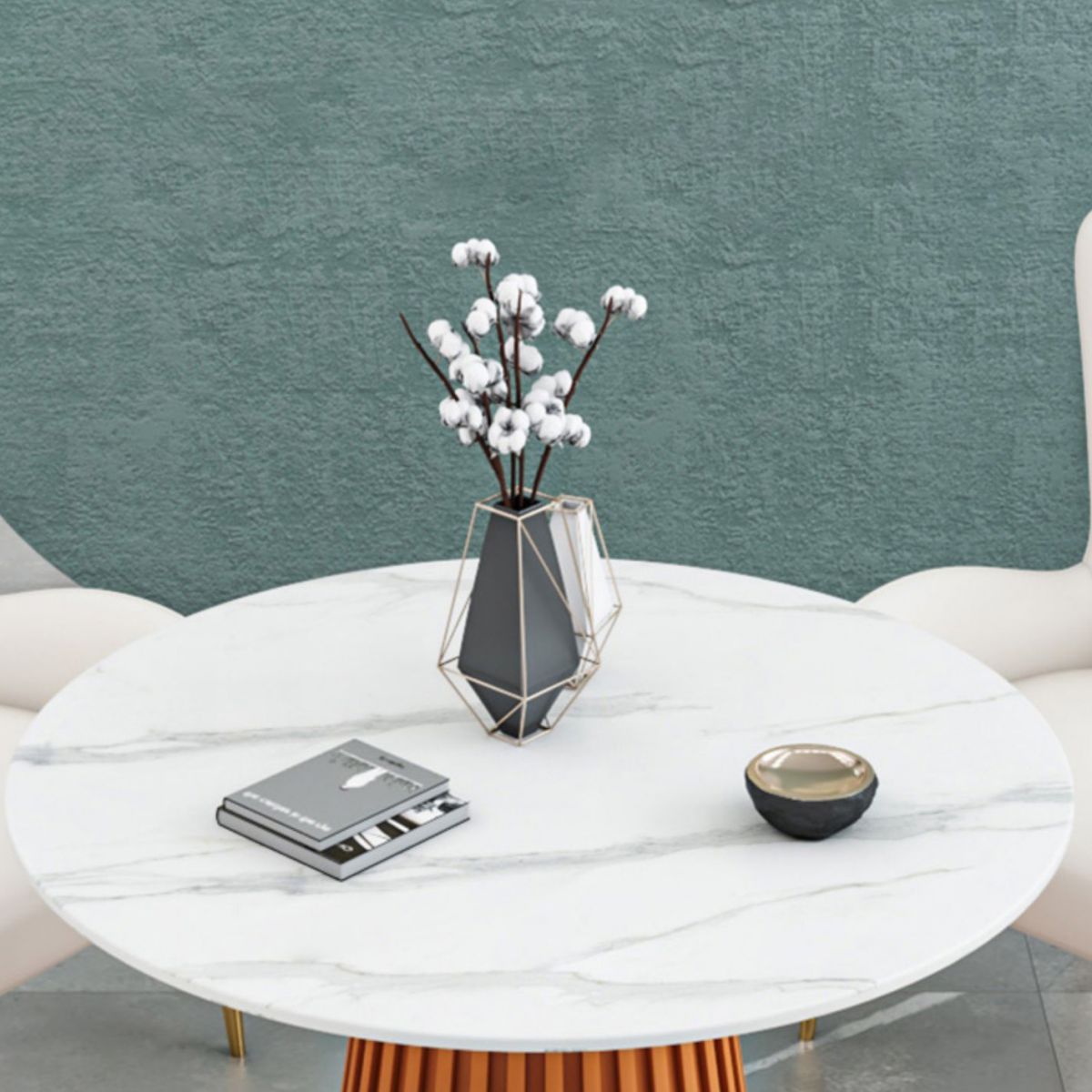 Glam 1/5 Pieces Dining Set Circular Stone Dining Table for Dining Room
