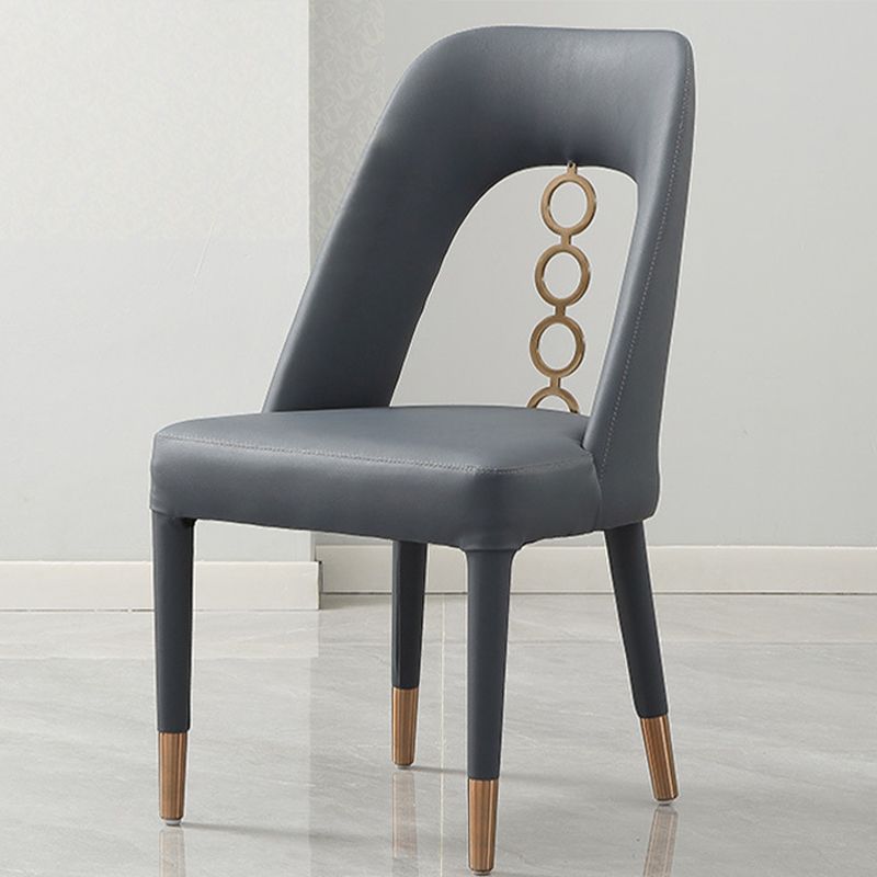 Faux Leather Home Dining Chair Open Back Dining Side Chair in Gray
